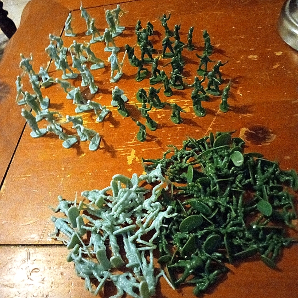 Pre 1970's Dark And Light Green Army Men. Stamped "China" Not " Made In China"